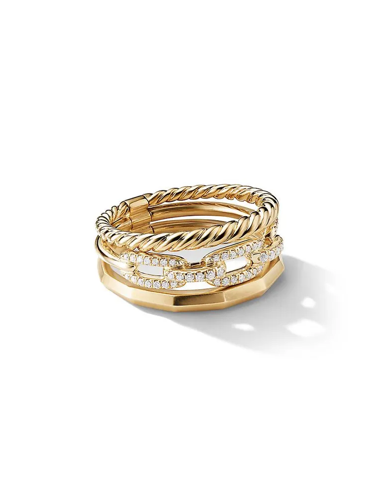 Stax Three Row Ring 18K Yellow Gold with Pavé Diamonds