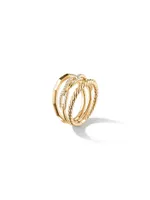 Stax Three Row Ring 18K Yellow Gold with Pavé Diamonds