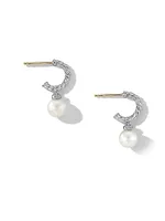 Pearl and Pavé Solari Drop Earrings in Sterling Silver with Diamonds