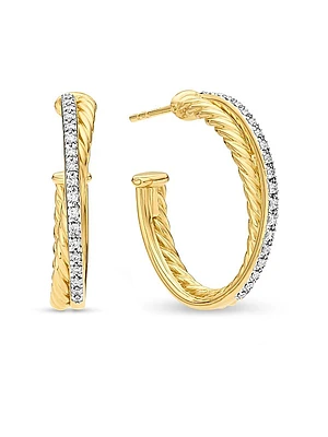 Crossover Hoop Earrings in 18K Yellow Gold with Diamonds, 26.5mm