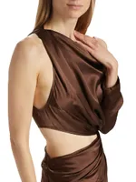 Draped Asymmetric Satin Cut-Out Gown