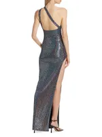 Iridescent One-Shoulder Slit Column Gown