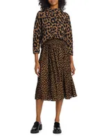 Mainline Velvet Leopard-Print Midi-Skirt