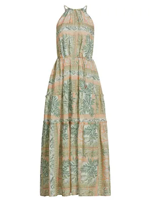 Behati Palm-Print Halter Maxi Dress