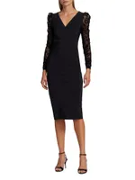 Inari Lace-Sleeve Cocktail Midi-Dress