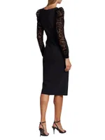 Inari Lace-Sleeve Cocktail Midi-Dress