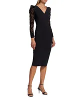 Inari Lace-Sleeve Cocktail Midi-Dress