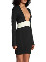 Plunging U-Neck Rib-Knit Minidress