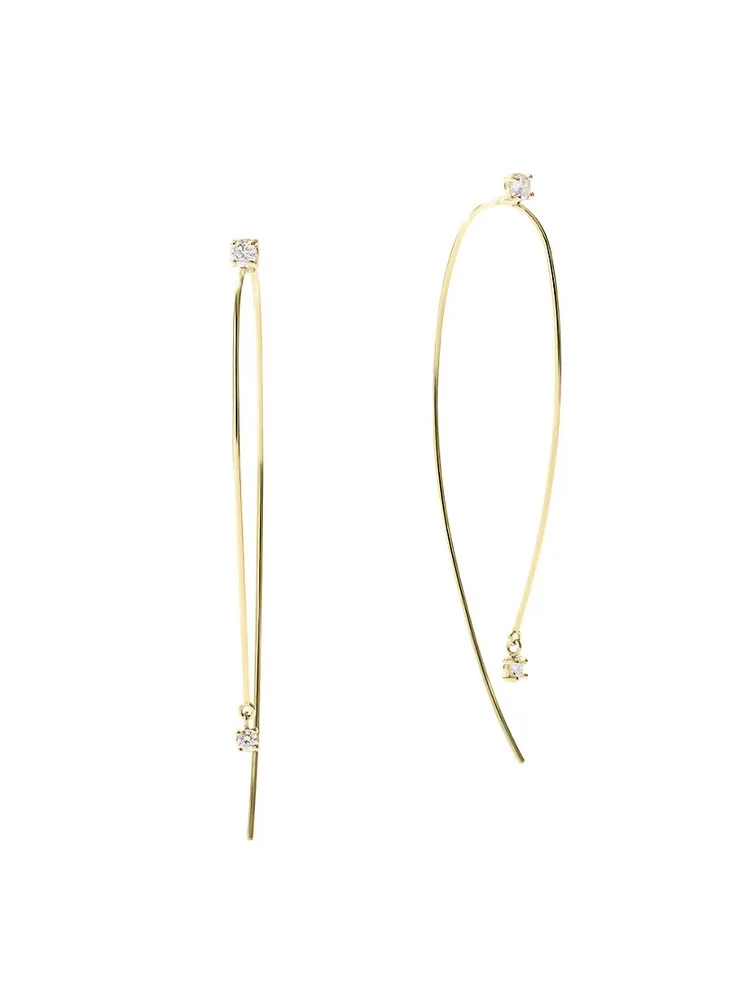 14K Yellow Gold & 0.2 TCW Diamond Wire Hoop Earrings