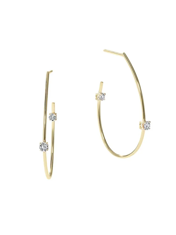 14K Yellow Gold & 0.35 TCW Diamond Teardrop Hoop Earrings