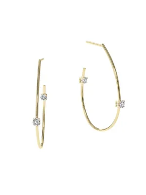 14K Yellow Gold & 0.35 TCW Diamond Teardrop Hoop Earrings