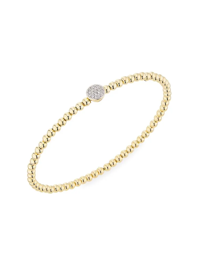 14K Yellow Gold & 0.1 TCW Diamond Beaded Bangle