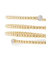 14K Yellow Gold & 0.1 TCW Diamond Beaded Bypass Bangle