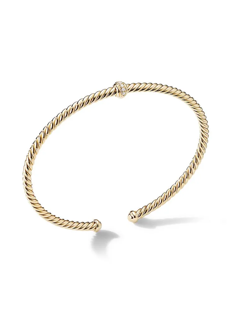 Cable 18K Gold & Diamond Station Cuff Bracelet