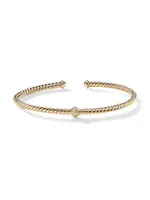 Cable 18K Gold & Diamond Station Cuff Bracelet