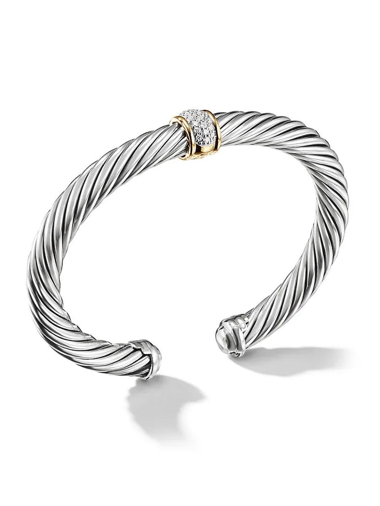 Cable Classics Bracelet with Pavé Diamond Station and 18K Yellow Gold