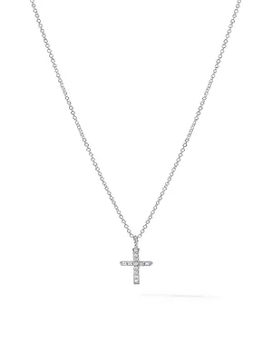 White Gold Cable Collectibles Diamond Cross Pendant Necklace