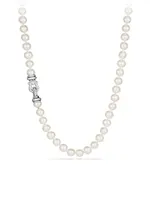 Sterling Silver & White Cultured Freshwater Pearl Necklace With Diamonds