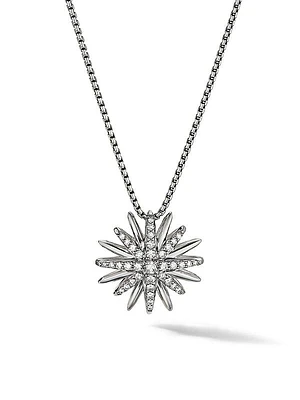 Starburst Pendant Necklace in Sterling Silver with Pavé Diamonds