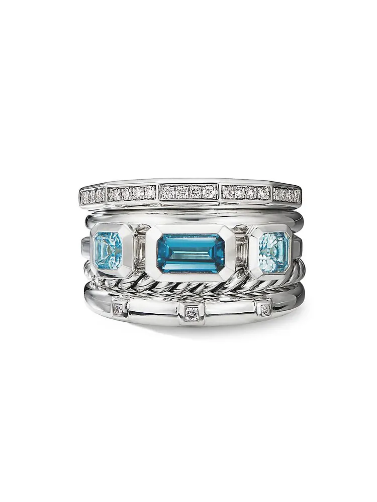 Stax Wide Ring with Hampton Blue Topaz & Diamonds