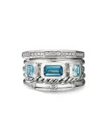 Stax Wide Ring with Hampton Blue Topaz & Diamonds