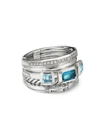 Stax Wide Ring with Hampton Blue Topaz & Diamonds