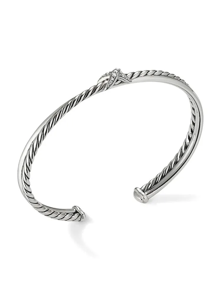 Petite X Center Station Bracelet Sterling Silver With Pavé Diamonds