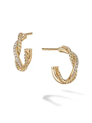 Petite Infinity Huggie Hoop Earrings In 18K Yellow Gold With Diamonds