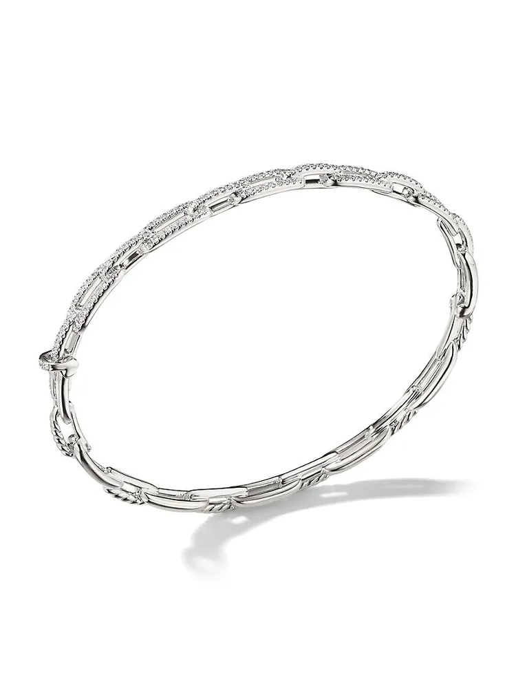 Stax Chain Link Bracelet 18K White Gold with Pavé Diamonds