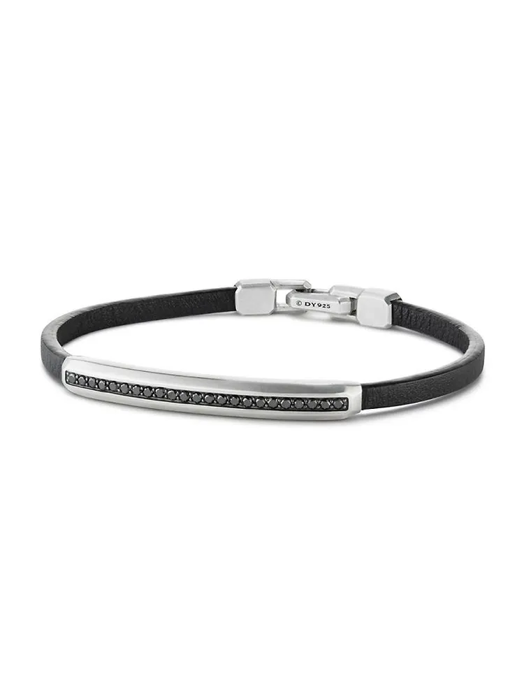 Streamline ID Black Leather Bracelet With Pavé Diamonds & Sterling Silver