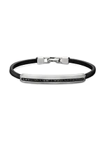 Streamline ID Black Leather Bracelet With Pavé Diamonds & Sterling Silver