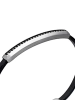 Streamline ID Black Leather Bracelet With Pavé Diamonds & Sterling Silver