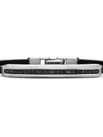 Streamline ID Black Leather Bracelet With Pavé Diamonds & Sterling Silver