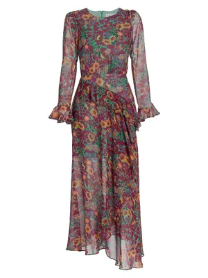 Jolene Asymmetric Floral Midi-Dress