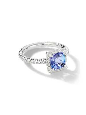 Petite Châtelaine Pavé Bezel Ring 18K White Gold With Tanzanite