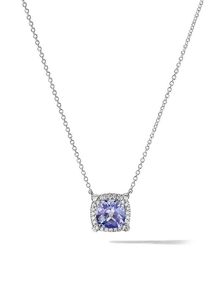 Petite Chatelaine® Pavé Bezel Pendant Necklace in 18K White Gold with Tanzanite and Diamonds