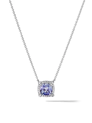 Petite Chatelaine® Pavé Bezel Pendant Necklace in 18K White Gold with Tanzanite and Diamonds