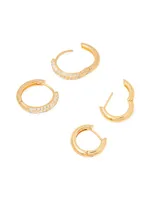 Cecile 14K-Yellow-Gold Vermeil & Cubic Zirconia 2-Pair Huggie Hoop Earrings Set