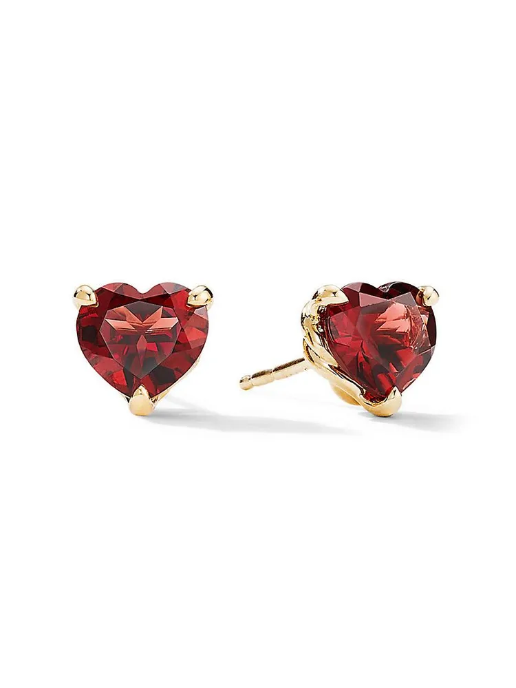 Chatelaine® Heart Stud Earrings in 18K Yellow Gold with Garnet