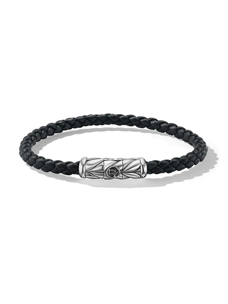 Chevron Woven Bracelet Black Rubber and Sterling Silver, 6mm