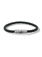 Chevron Woven Bracelet Black Rubber and Sterling Silver, 6mm