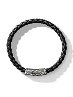 Chevron Woven Bracelet Black Rubber and Sterling Silver, 6mm