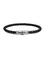 Chevron Woven Bracelet Black Rubber and Sterling Silver, 6mm