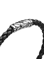 Chevron Woven Bracelet Black Rubber and Sterling Silver, 6mm