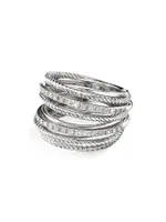 Crossover Diamond & Sterling Silver Wide Ring