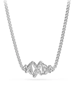 Crossover Single Station Necklace with Diamonds