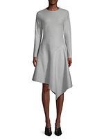 Asymmetric Long-Sleeve Midi-Dress