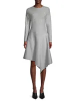 Asymmetric Long-Sleeve Midi-Dress