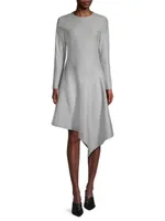 Asymmetric Long-Sleeve Midi-Dress