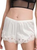 Lace-Trimmed Satin Shorts